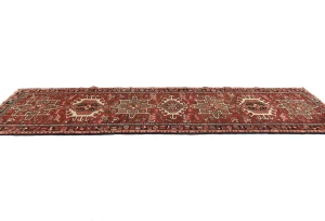 Vintage Red Geometric 3X9 Karajeh Persian Runner Rug