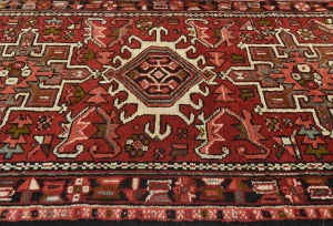 Vintage Red Geometric 3X9 Karajeh Persian Runner Rug