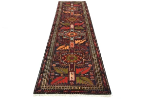Vintage Purple Geometric 2'6X9'7 Ardabil Persian Runner Rug