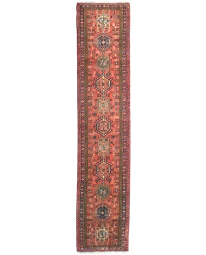 Vintage Red Geometric 2'6 X 12'3 Karajeh Persian Runner Rug