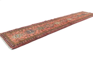 Vintage Red Geometric 2'6 X 12'3 Karajeh Persian Runner Rug