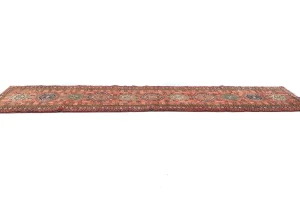 Vintage Red Geometric 2'6 X 12'3 Karajeh Persian Runner Rug