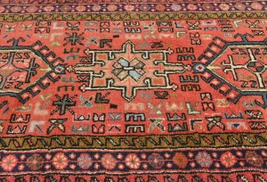 Vintage Red Geometric 2'6 X 12'3 Karajeh Persian Runner Rug