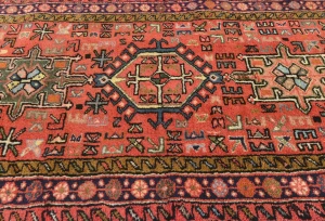 Vintage Red Geometric 2'6 X 12'3 Karajeh Persian Runner Rug