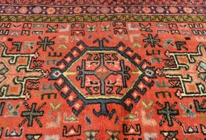 Vintage Red Geometric 2'6 X 12'3 Karajeh Persian Runner Rug