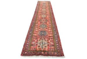 Vintage Red Geometric 2'6 X 12'3 Karajeh Persian Runner Rug
