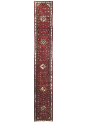 Vintage Red Floral Tribal 3X19 Hamedan Persian Runner Rug