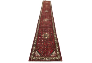 Vintage Red Floral Tribal 3X19 Hamedan Persian Runner Rug