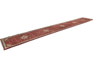 Vintage Red Floral Tribal 3X19 Hamedan Persian Runner Rug