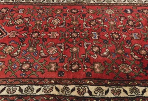 Vintage Red Floral Tribal 3X19 Hamedan Persian Runner Rug