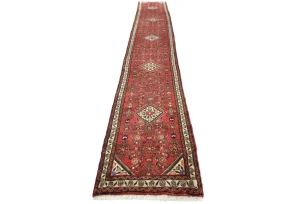 Vintage Red Floral Tribal 3X19 Hamedan Persian Runner Rug