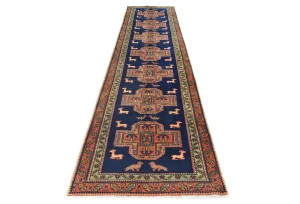 Vintage Purple-navy Tribal 3X11 Ardabil Persian Runner Rug