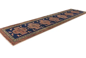 Vintage Purple-navy Tribal 3X11 Ardabil Persian Runner Rug