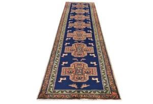 Vintage Purple-navy Tribal 3X11 Ardabil Persian Runner Rug