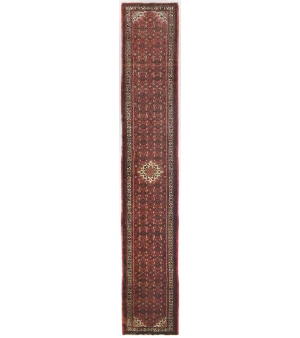 Vintage Bittersweet Red Geometric 2'8X16'4 Hamedan Persian Runner Rug