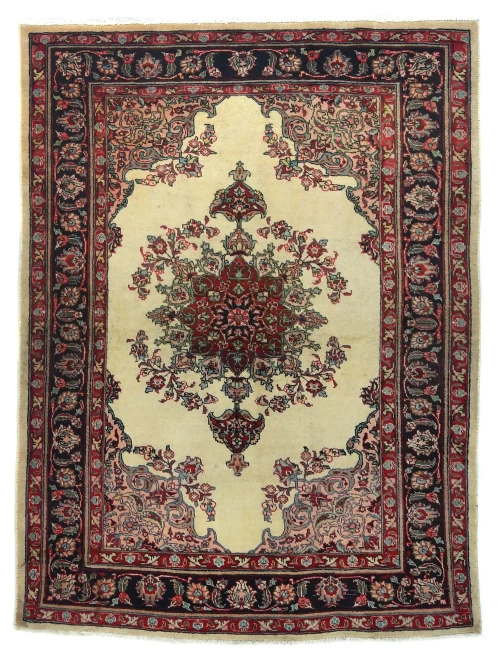 Semi Antique Cream Traditional 4'8X6'2 Mashad Persian Rug