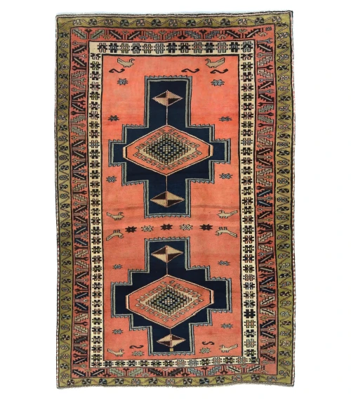 Vintage Coral Tribal 4'6 X 6'11 Meshkin Persian Rug