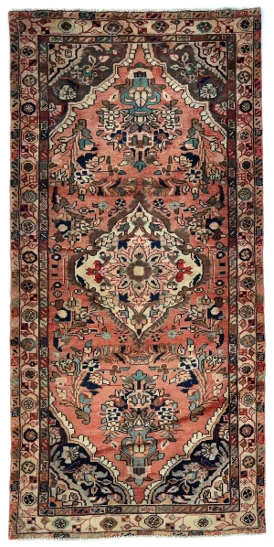 Vintage Light Salmon Floral Tribal 3'4X7'1 Hamedan Persian Rug