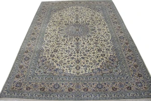 Vintage Cream Traditional 10X13 Kashan Persian Rug