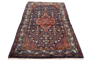Vintage Purple-navy Floral Tribal 3X5'6 Hamedan Persian Rug