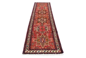 Vintage Red Geometric 2'6X9'8 Karajeh Persian Runner Rug