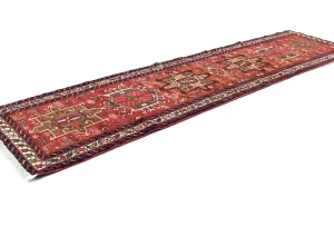 Vintage Red Geometric 2'6X9'8 Karajeh Persian Runner Rug