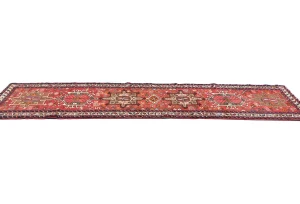 Vintage Red Geometric 2'6X9'8 Karajeh Persian Runner Rug