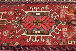 Vintage Red Geometric 2'6X9'8 Karajeh Persian Runner Rug