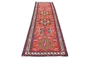 Vintage Red Geometric 2'6X9'8 Karajeh Persian Runner Rug