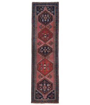 Vintage Rusty Pink Tribal Geometric 2X9 Ardabil Persian Runner Rug