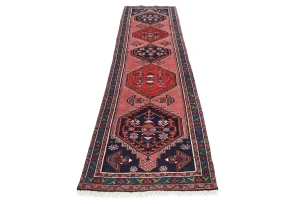 Vintage Rusty Pink Tribal Geometric 2X9 Ardabil Persian Runner Rug