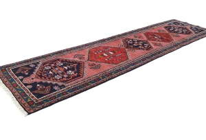 Vintage Rusty Pink Tribal Geometric 2X9 Ardabil Persian Runner Rug