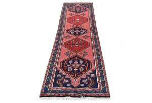 Vintage Rusty Pink Tribal Geometric 2X9 Ardabil Persian Runner Rug