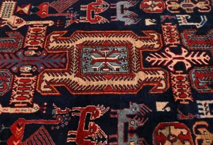 Vintage Purple-navy Tribal Pictorial 3X10 Meshkin Persian Runner Rug
