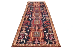 Vintage Purple-navy Tribal Pictorial 3X10 Meshkin Persian Runner Rug