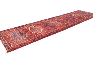 Vintage Red Geometric 3X11 Karajeh Persian Runner Rug