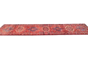 Vintage Red Geometric 3X11 Karajeh Persian Runner Rug