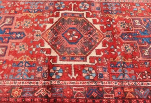 Vintage Red Geometric 3X11 Karajeh Persian Runner Rug