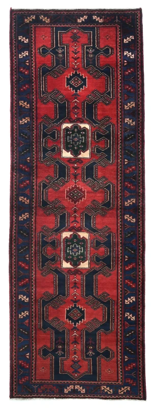 Vintage Red Floral Tribal 3'3X9'5 Hamedan Persian Runner Rug