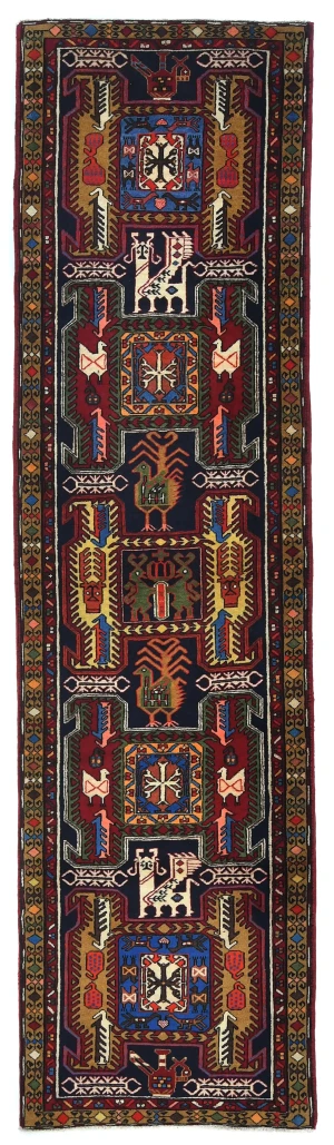 Vintage Purple-navy Tribal 3X10 Meshkin Persian Runner Rug
