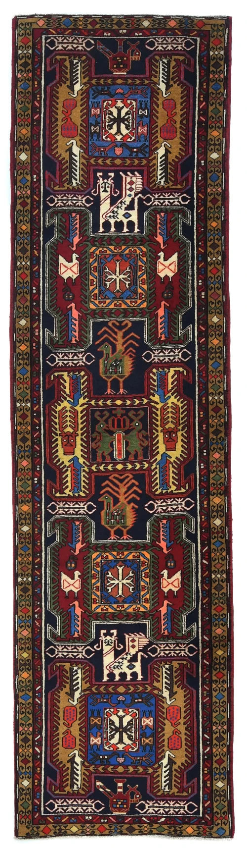 Vintage Purple-navy Tribal 3X10 Meshkin Persian Runner Rug