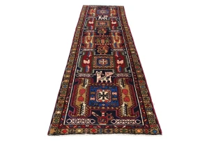 Vintage Purple-navy Tribal 3X10 Meshkin Persian Runner Rug