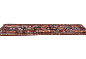 Vintage Purple-navy Tribal 3X10 Meshkin Persian Runner Rug