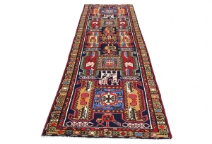 Vintage Purple-navy Tribal 3X10 Meshkin Persian Runner Rug
