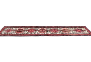 Vintage Red Geometric 2'3 X 9'2 Karajeh Persian Runner Rug