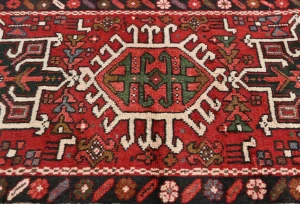 Vintage Red Geometric 3X9 Karajeh Persian Runner Rug