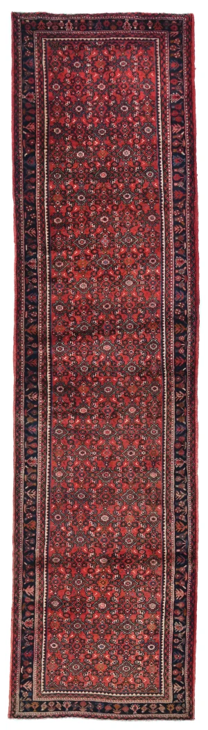 Vintage Red Floral Tribal 4X14 Hamedan Persian Runner Rug