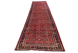 Vintage Red Floral Tribal 4X14 Hamedan Persian Runner Rug
