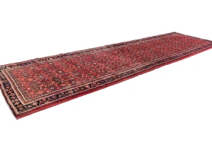 Vintage Red Floral Tribal 4X14 Hamedan Persian Runner Rug