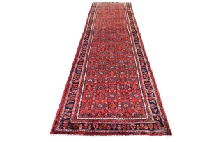Vintage Red Floral Tribal 4X14 Hamedan Persian Runner Rug